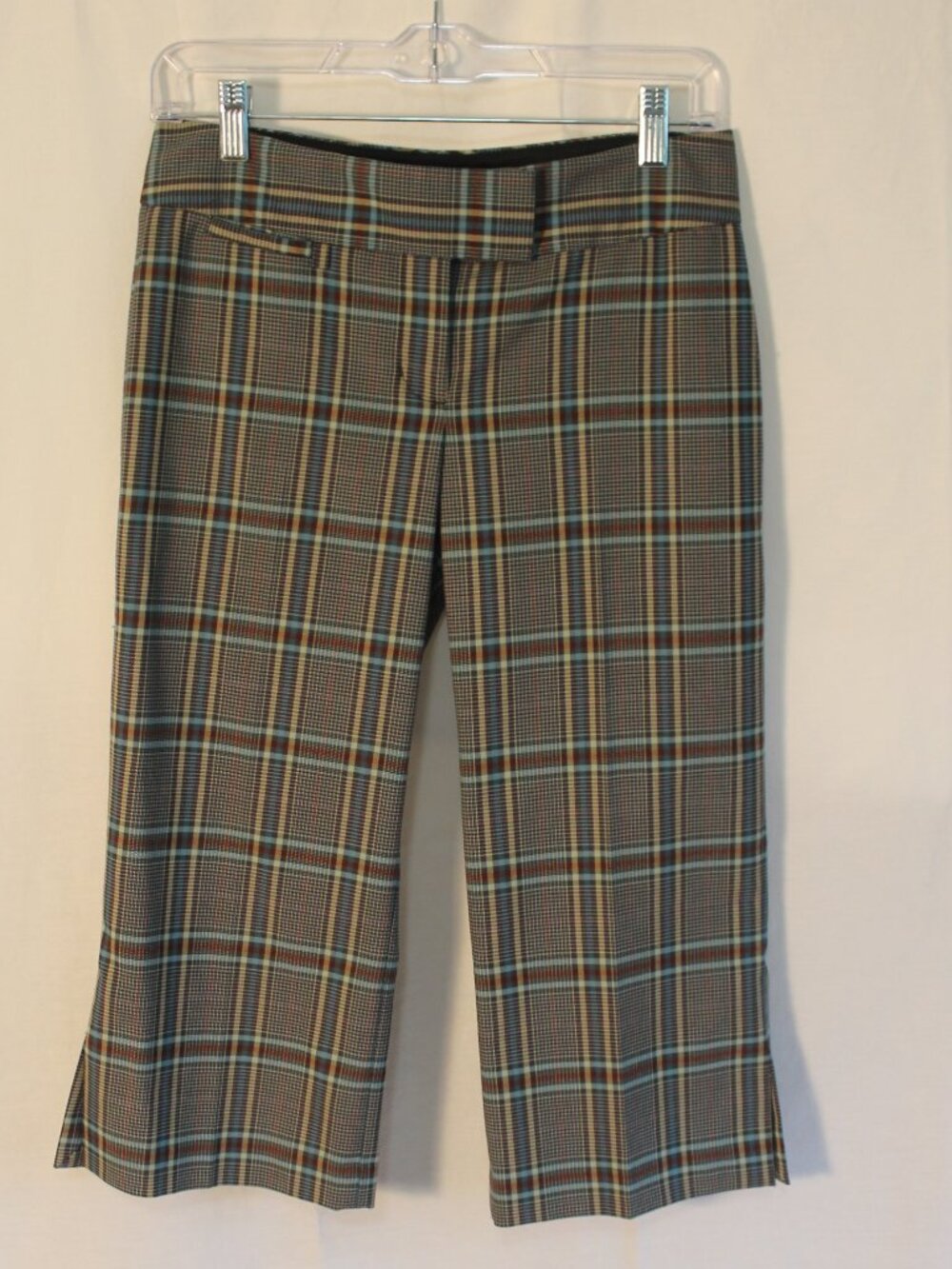 Express Design Studio Editor Blue & Brown Plaid Dressy Capris 2